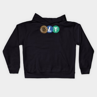 Bitcoin, Litecoin and Tether sticker! BLT crypto Kids Hoodie